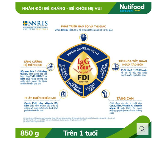 Sữa bột Nutifood Grow Plus vàng 1+ 800G bổ sung sữa non-tặng khăn