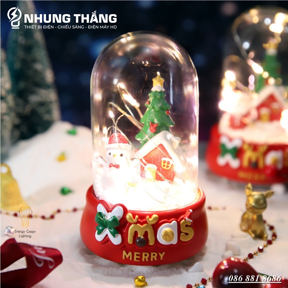 Quà Tặng Giáng Sinh - Quả Cầu Phát Nhạc Ông Già Noel Và Người Tuyết - Siêu Dễ Thương - Có Đèn - Tặng Pin - Có Video