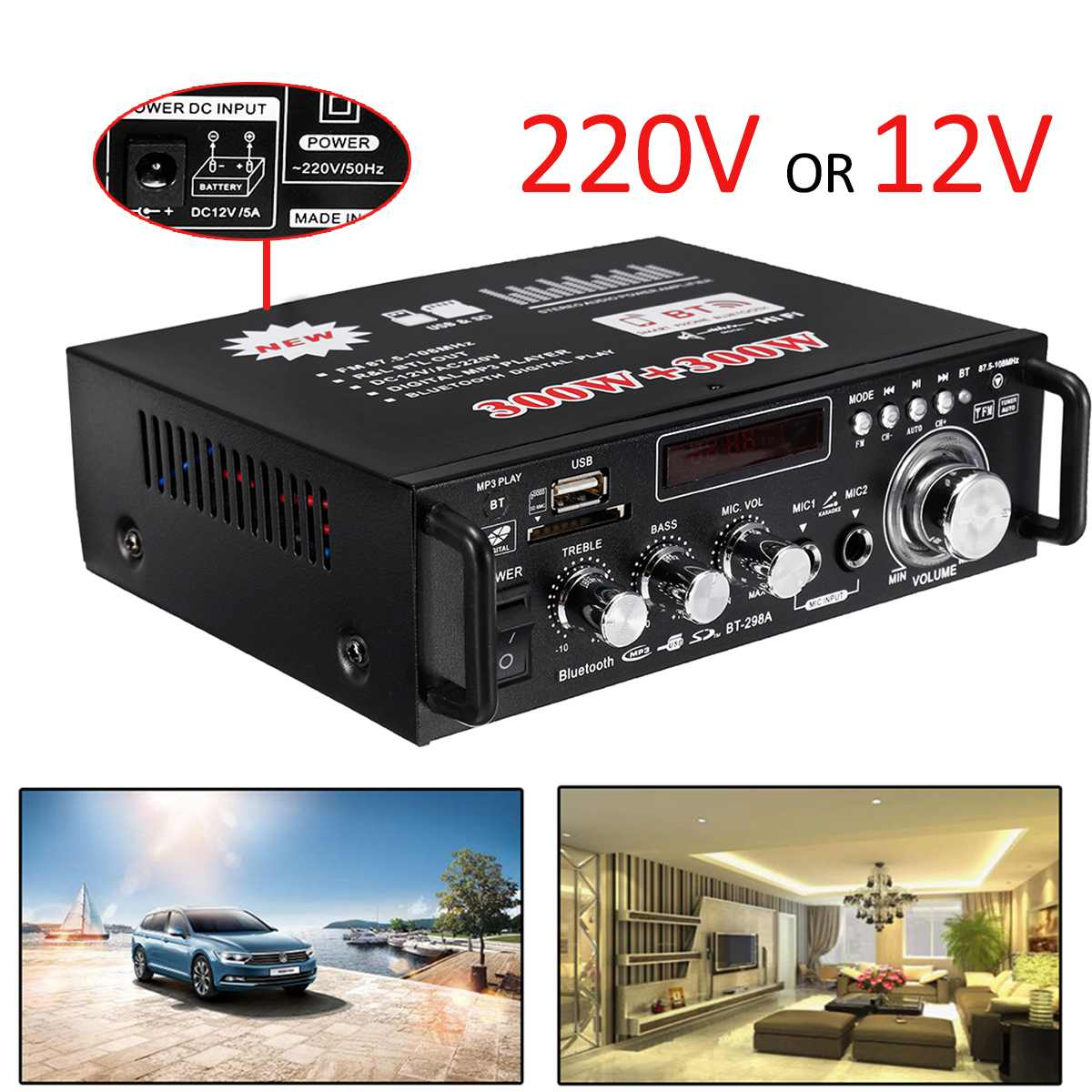 ROGTZ - Amply Mini Gia Đình BT-298A Công suất khủng 40W+40W Kết nối Bluetooth Hỗ trợ FM Radio Điện áp 220V/DC12V Pin CR2052 Tỉ lệ méo tiếng thấp SNR cao Nhỏ gọn Dễ sử dụng Gia đình Karaoke Âm nhạc - Hàng Chính Hãng