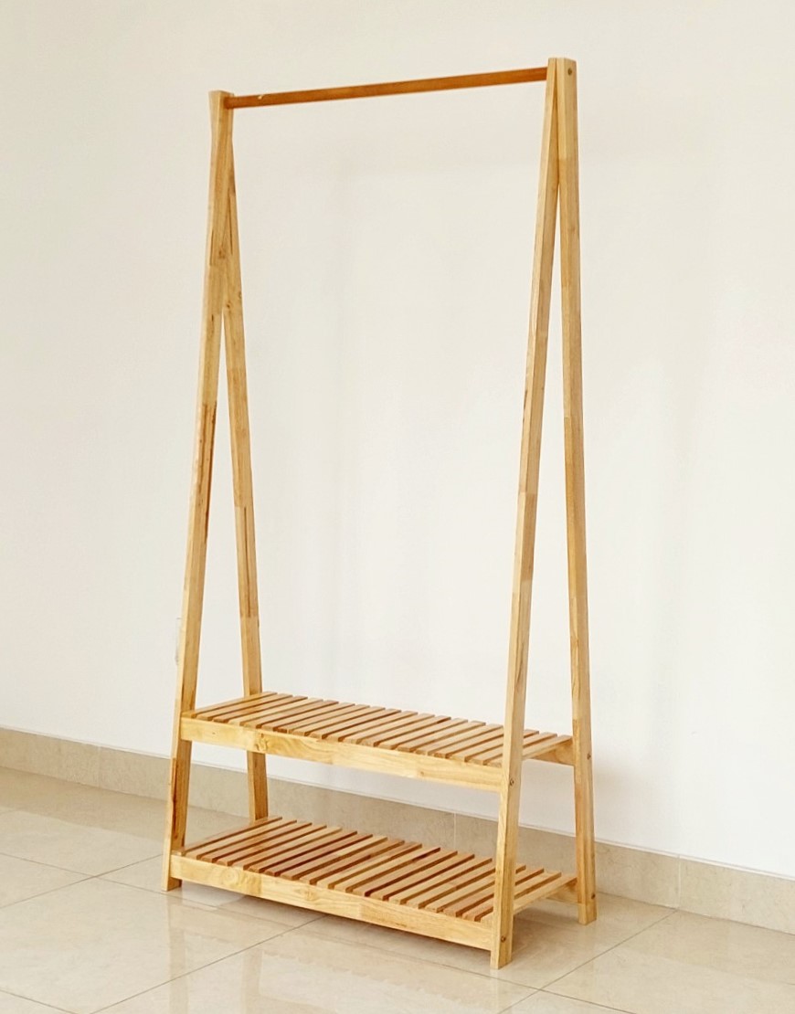 Kệ Chữ A Gỗ Cao Su Treo Quần Áo 2 Tầng Cao 1m8 Dày Dặn Chắc Chắn - Gỗ Song Bản