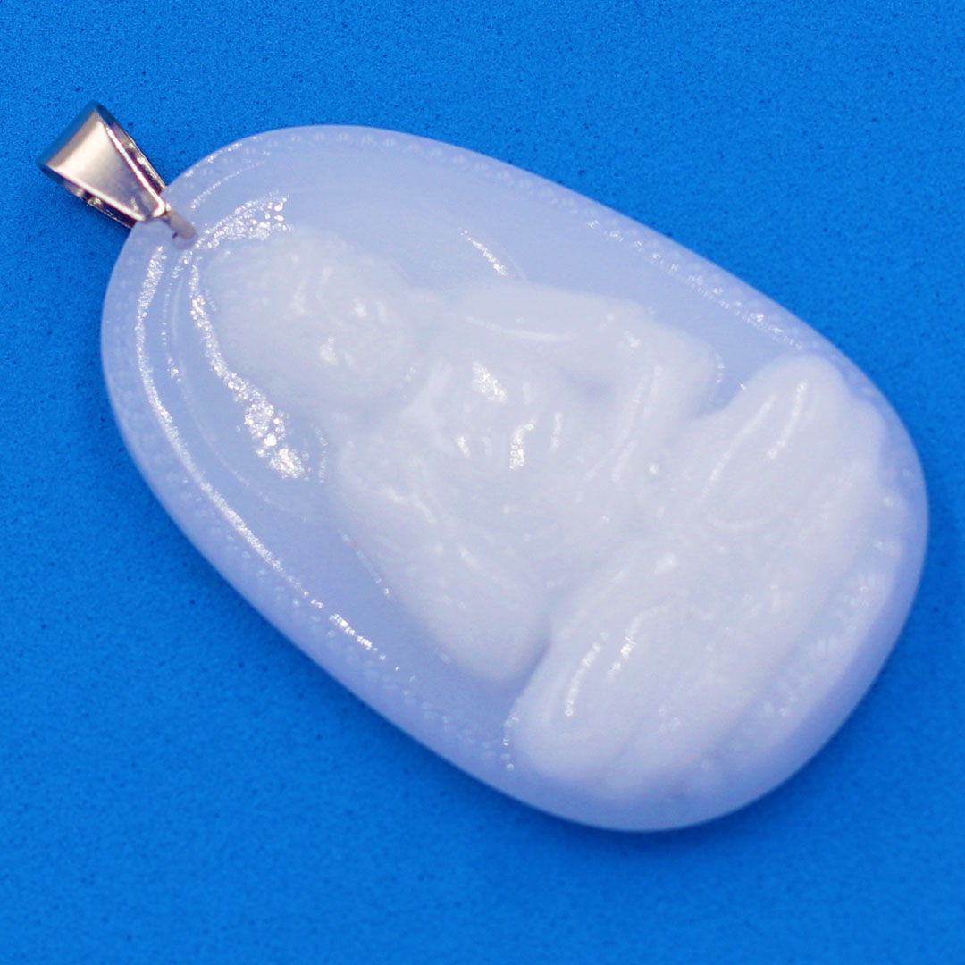 Mặt Phật A di đà đá thạch anh trắng 5 cm kèm móc và vòng cổ dây cao su, Mặt Phật bản mệnh size L, mặt dây chuyền Phật