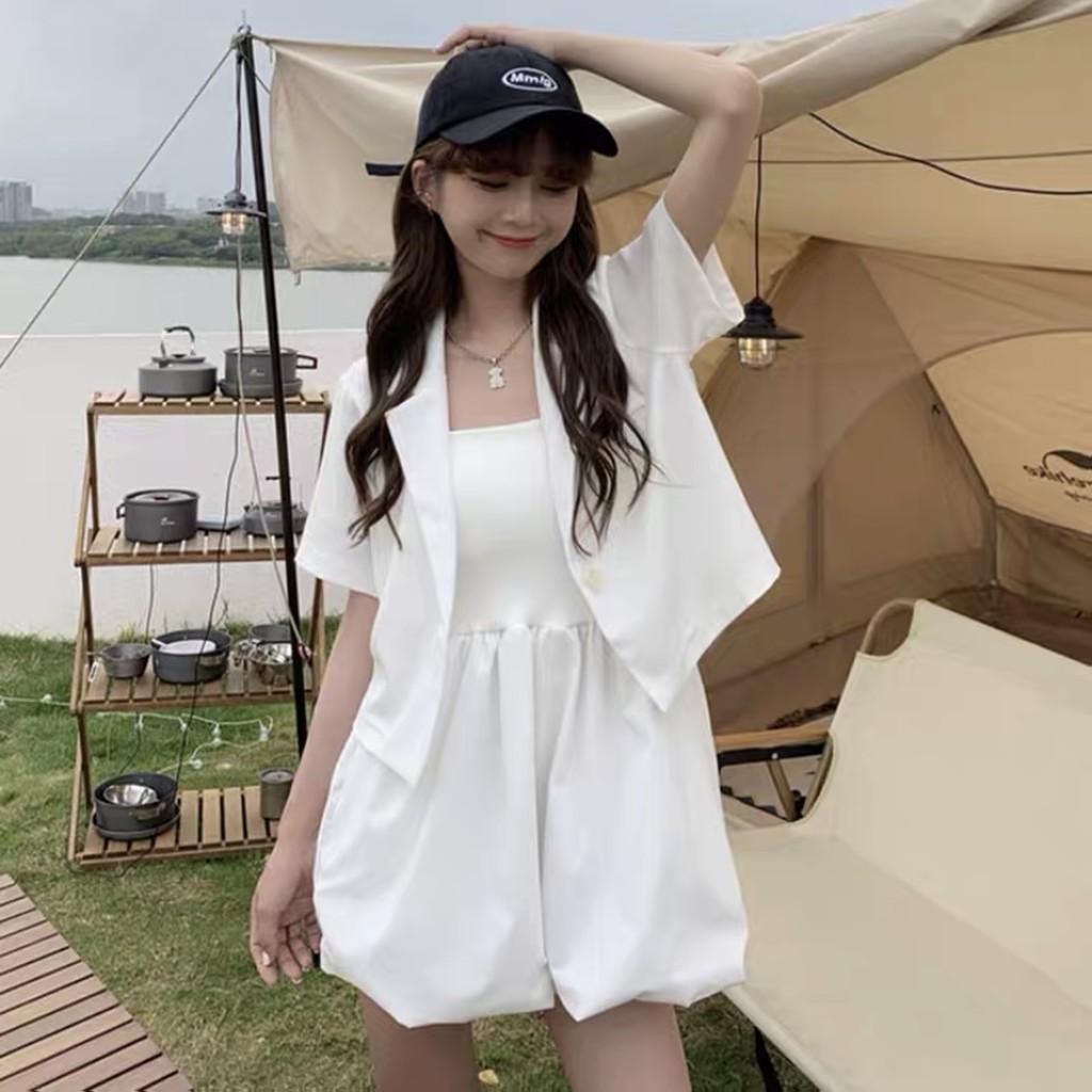 Áo khoác vải blazer dáng ngắn trơn màu Ulzzang style Hàng quảng Châu