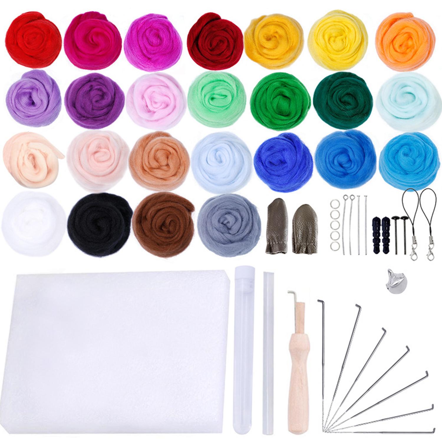 Bộ đan móc len và kim dụng cụ tự làm cho người mới bắt đầu Kit Wool Roving 25 Colors