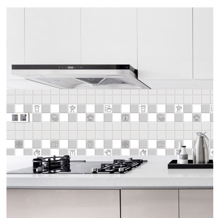 Combo 3 mét giấy dán bếp, decal dán bếp tráng nhôm Ô HÌNH XÁM khổ 60cm có keo sẵn