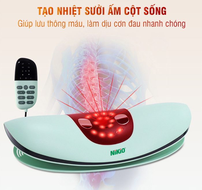 Máy Massage Lưng Và Thắt Lưng Nikio NK-158 - Công Nghệ Mát Xa Cải Tiến 4in1: Nhiệt Nóng, Xung Điện, Rung, Túi Khí - Hỗ Trợ Điều Trị Thoát Vị Đĩa Đệm, Thoái Hóa, Đau Cột Sống Lưng - Dòng Không Dây Pin Sạc, Có Remote Điều Khiển