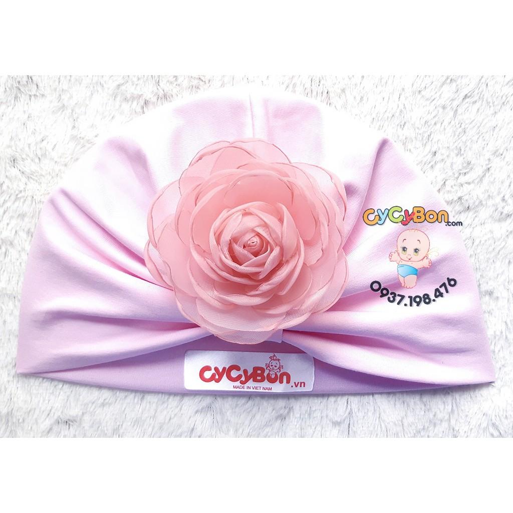 Nón Mũ Turban Cho Bé Gái Màu Hồng Phấn Đính Bông Hồng Ruốc Chất Vải Cotton Có Size Từ Sơ Sinh Bao Xinh