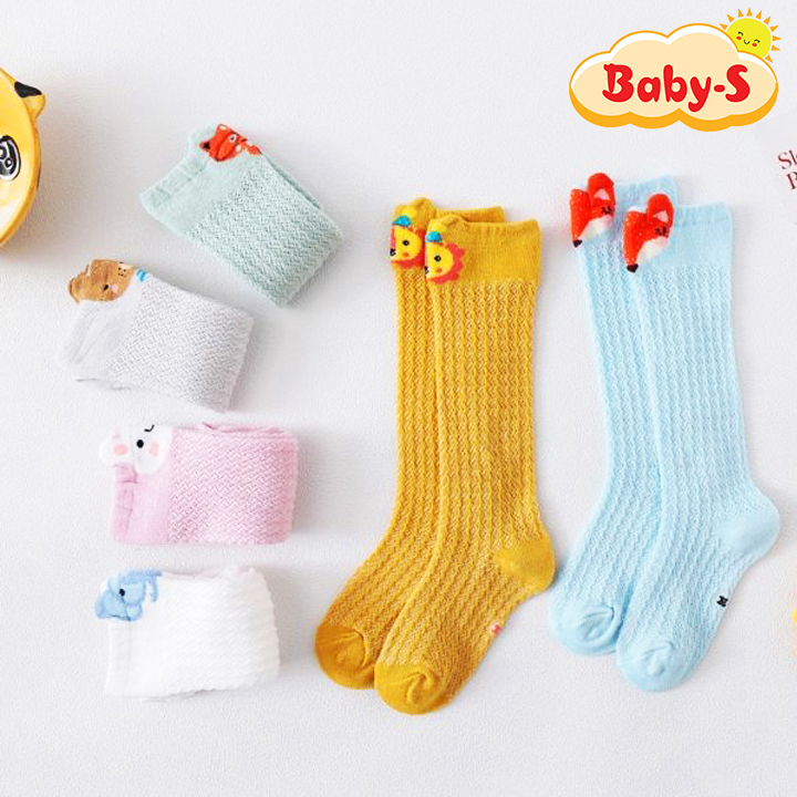 Vớ tất lưới cổ cao cho bé 0-3 tuổi chất cotton chống muỗi chống trơn trượt hình thú đủ màu sắc bắt mắt – T019