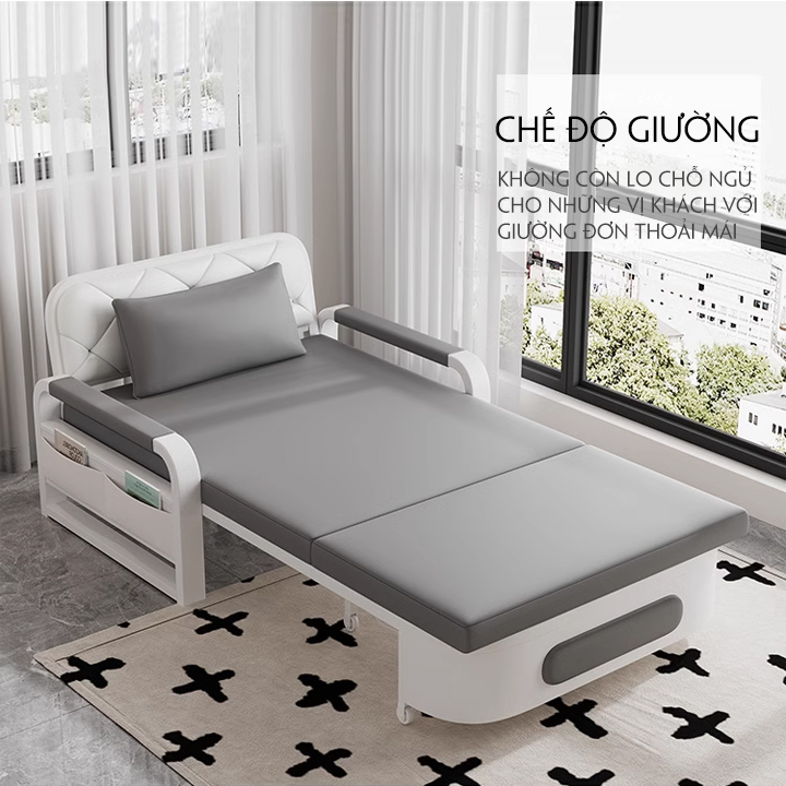 Giường gấp thành ghế thông minh , sofa giường có ngăn chứa đồ , vải nano cao cấp