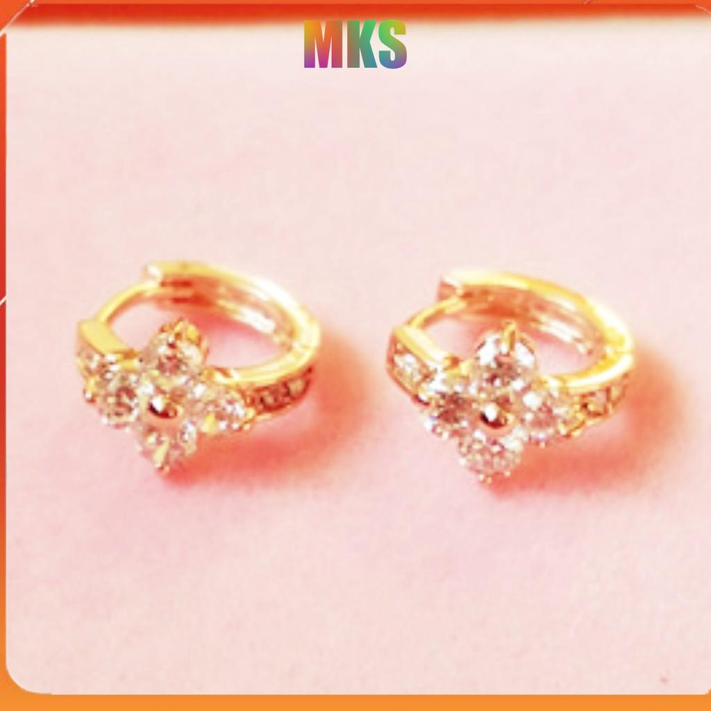 Khuyên tai bạc nữ 925 xi vàng đính đá bốn cách phong cách thời trang,  bông khuyên tai nữ đẹp.