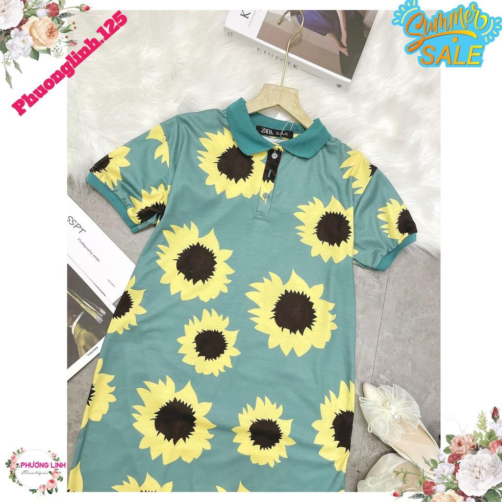 VÁY POLO XANH HOA HƯỚNG DƯƠNG