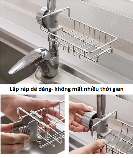 Rổ treo vòi nước rửa chén, phòng tắm tiết kiệm không gian nhà bạn, chất liệu Inox bền đẹp GD193-RTVN-Inox