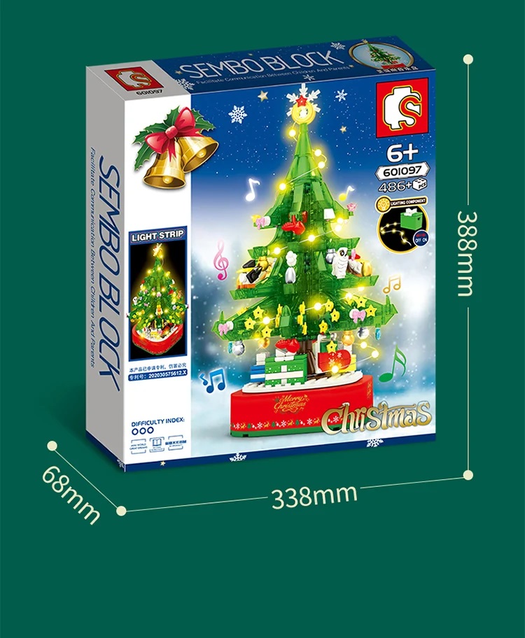 Đồ Chơi Lắp Ráp Xếp Hình Giáng Sinh SEMBO BLOCK Christmas Music Tree – Cây Thông Noel Kèm Đèn và Hộp Phát Nhạc (486 chi tiết)