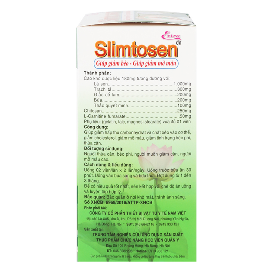Bộ 2 Hộp Thực Phẩm Chức Năng Viên Uống hỗ trợ Giảm Cân Slimtosen Extra Học Viện Quân Y