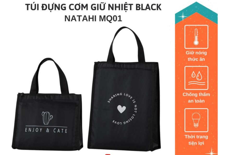 Túi đựng cơm giữ nhiệt văn phòng Black MQ01 vải Oxford, đựng đồ ăn, thực phẩm, chống thấm, làm quà tặng