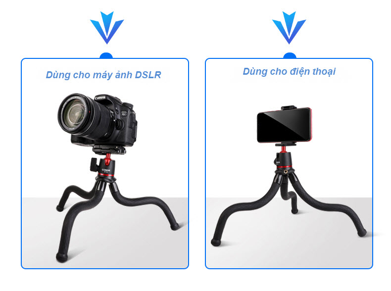 Tripod bạch tuột 3 chân MT35 xoay 360 độ siêu chắc cho máy ảnh, điện thoại - Chân đế uốn dẻo có thước đo cân bằng tích hợp sẵn giá đỡ điện thoại AnZ