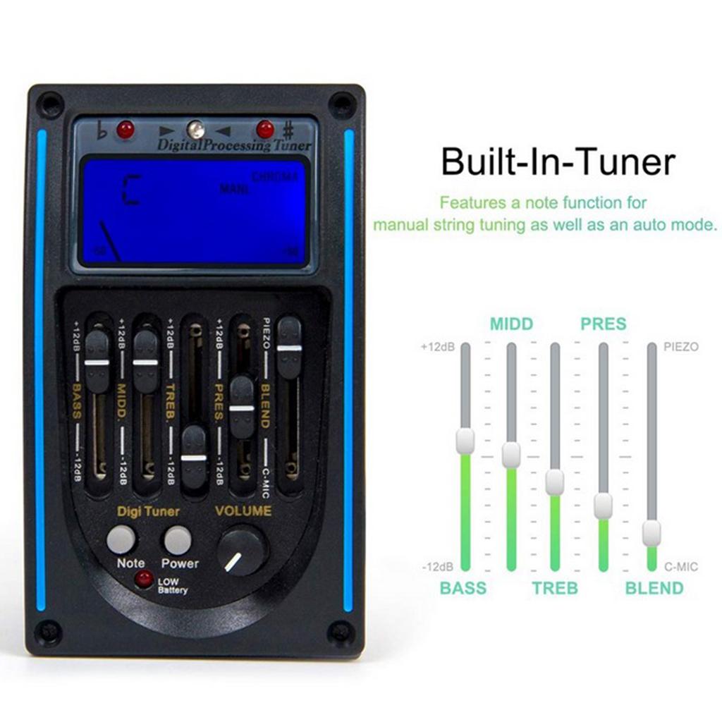 EQ 5-band Acoustic Guitar Piezo Pickup Preamp Tuner System with LCD Screen