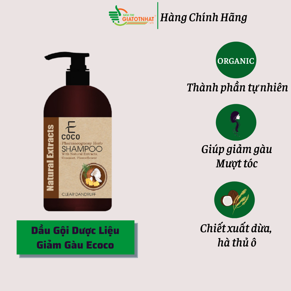 Dầu gội dược liệu sạch giảm gàu Ecoco với chiết xuất tự nhiên, dừa, hà thủ ô 180g