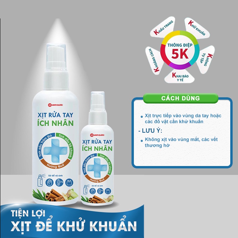 [Chính Hãng + FreeShip] Xịt rửa tay Ích Nhân dịu nhẹ, an toàn, diệt vi khuẩn, khử mùi hôi (chai 50ml-100ml