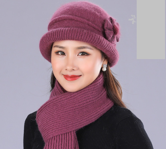 Bộ mũ len kèm khăn cao cấp cho mẹ, sét nón len khăn phong cách Hàn