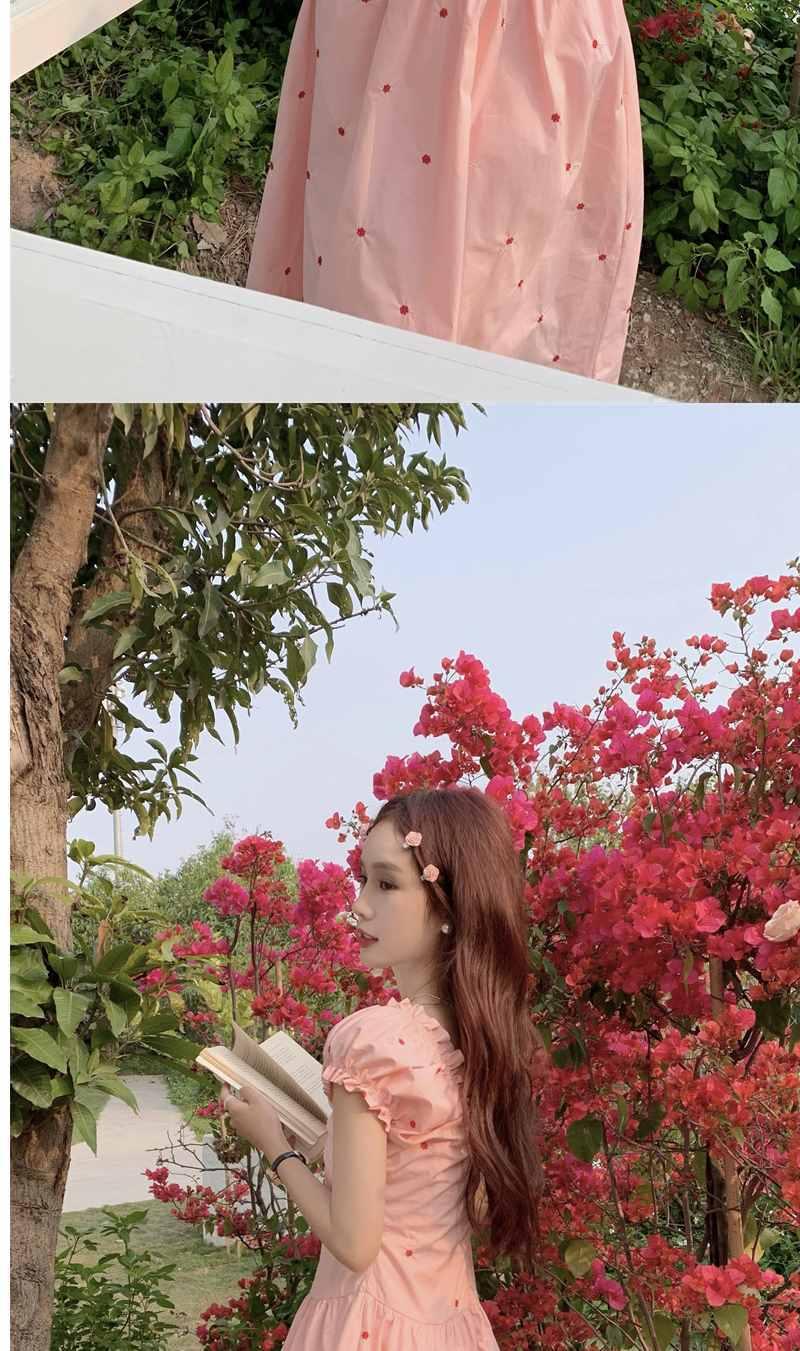 SHUANGYAN Váy ngắn tay nhẹ nhàng cho phụ nữ mùa hè 2023 ngọt ngào và cay thiết kế cảm giác V-neck nếp gấp thắt lưng váy dài