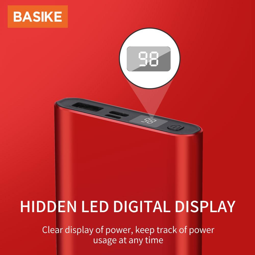 Sạc dự phòng 10000mAh BASIKE PT68P màn hình kỹ thuật số đèn LED vỏ kim loại mỏng nhỏ gọn cho iPhone Samsung Huawei-Hàng chính hãng