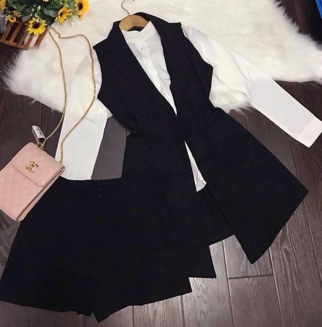 Set 3 chi tiết bộ vest short áo sơmi tay dài S.MLXL