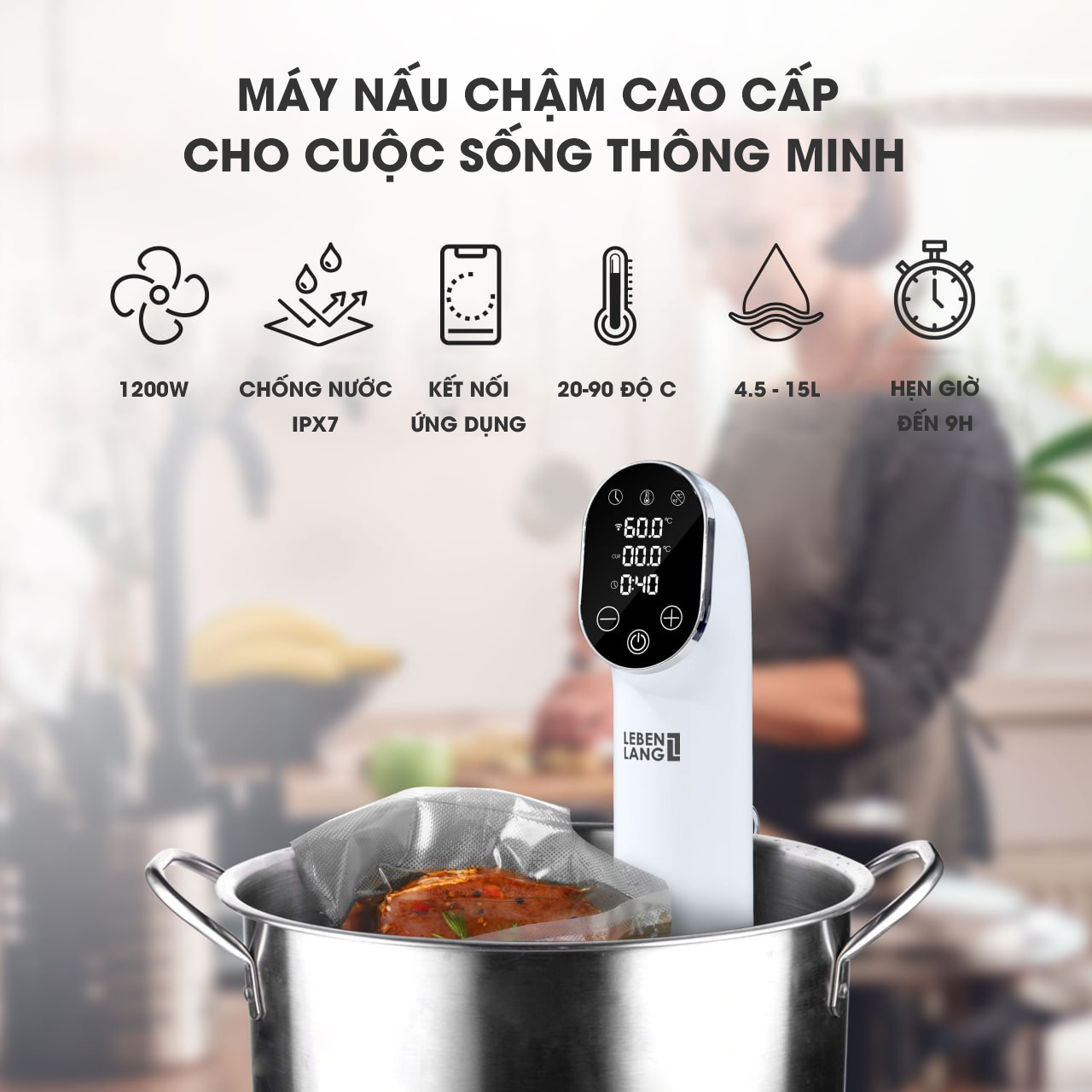 Máy nấu chậm Lebenlang LBS4648 màn hình LED, công suất 1200W, điều khiển từ xa, bảo hành 2 năm - hàng chính hãng