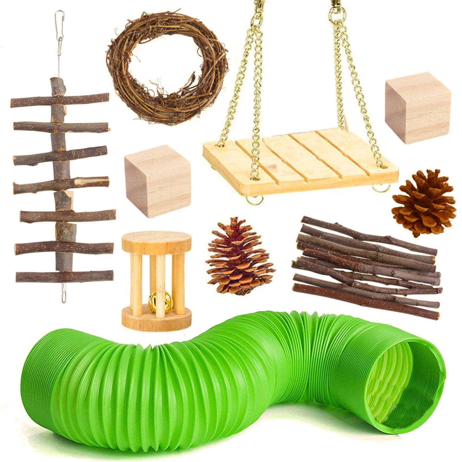 Hamster Chew Toys Sets 10pcs Small Animal Activity Toys Chinchilla Chew Toys with Tunnel and Swing Teeth Care Molar Toy