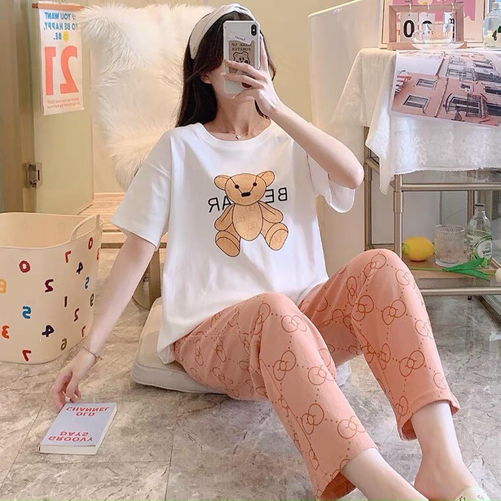 Đồ Bộ Mặc ở Nhà Bộ Đồ Ngủ Nữ Quần Dài Pijama Thun Lạnh Đẹp Freesize Từ 45-55Kg