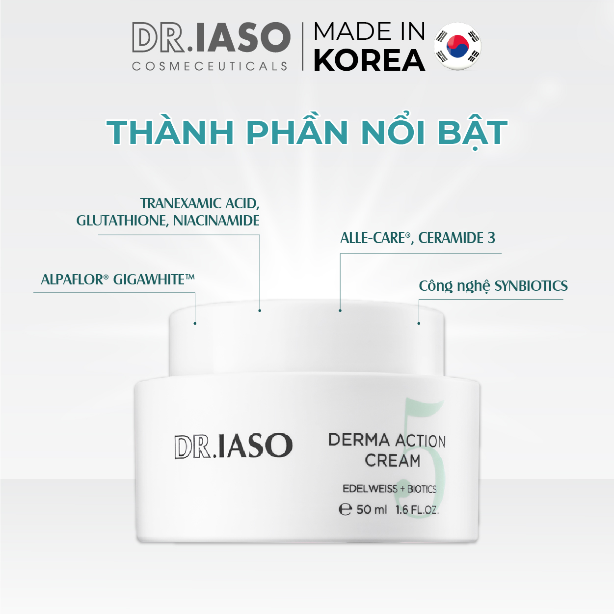 D42 Kem dưỡng giúp làm trắng da, giảm nám Dr IASO Derma Action Cream 50ml