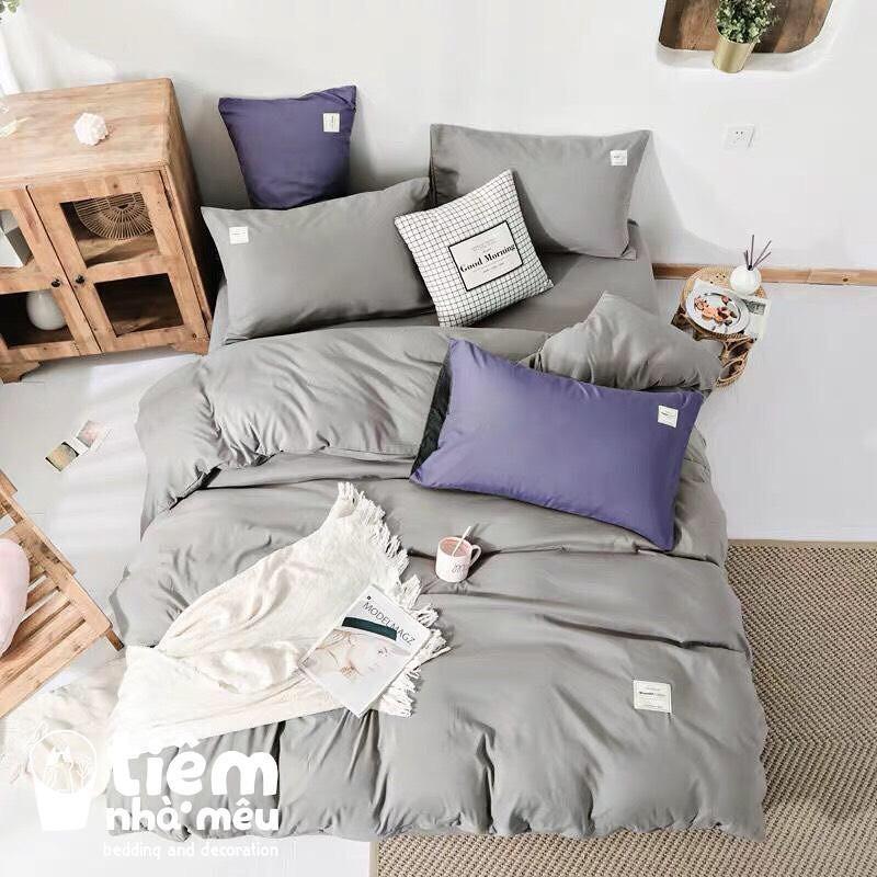 Bộ Chăn Ga Gối TCm6/m8/2m -Tiệm Nhà MêuSet 4 Món 2 Vỏ gối ,drap , vỏ chăn Cotton TC Trơn Basic Nhập Khẩu