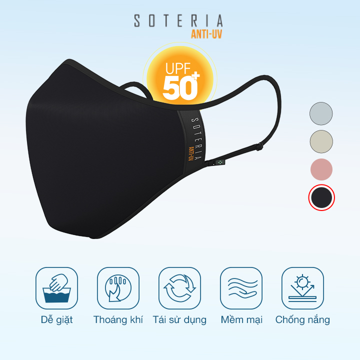 Khẩu trang chống nắng Anti UV Soteria đạt chuẩn UPF 50+, chống khuẩn chống bụi siêu mịn 0.1 micro - Size S,M,L
