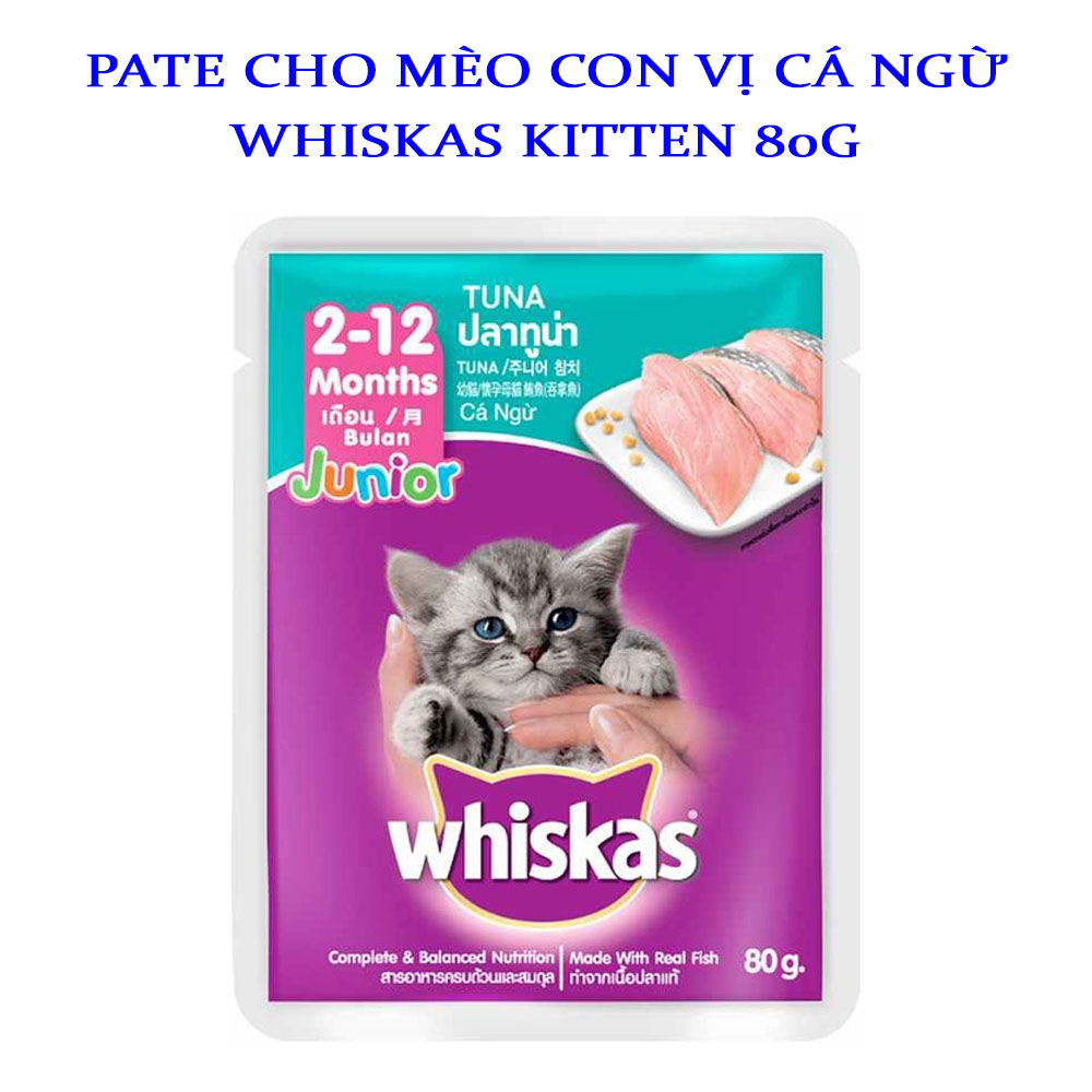 Pate Cho Mèo Con Vị Cá Ngừ Whiskas Kitten Hộp 12 Gói 80g