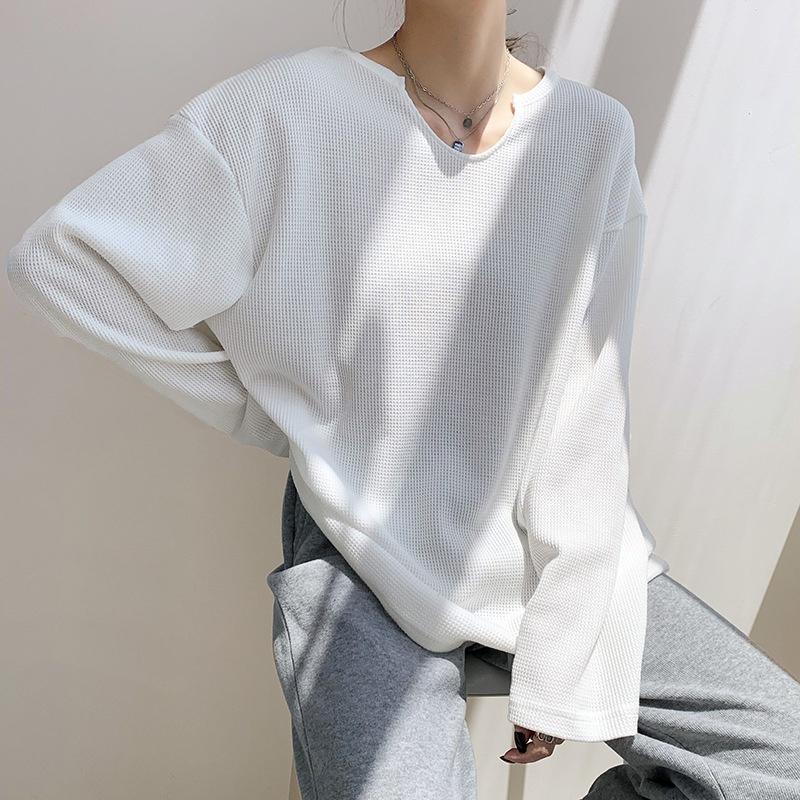 Áo thun tay dài nữ, áo dài tay nữ cổ khoét giọt lệ chất len tổ ong form rộng oversize ulzzang Hàn Quốc cá tính, AO010