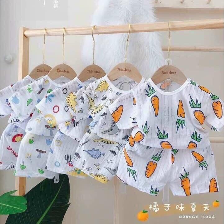 BỘ COTTON GIẤY CỘC TAY CÀI VAI CHO BÉ 5-15 KG, GIAO MẪU NGẪU NHIÊN