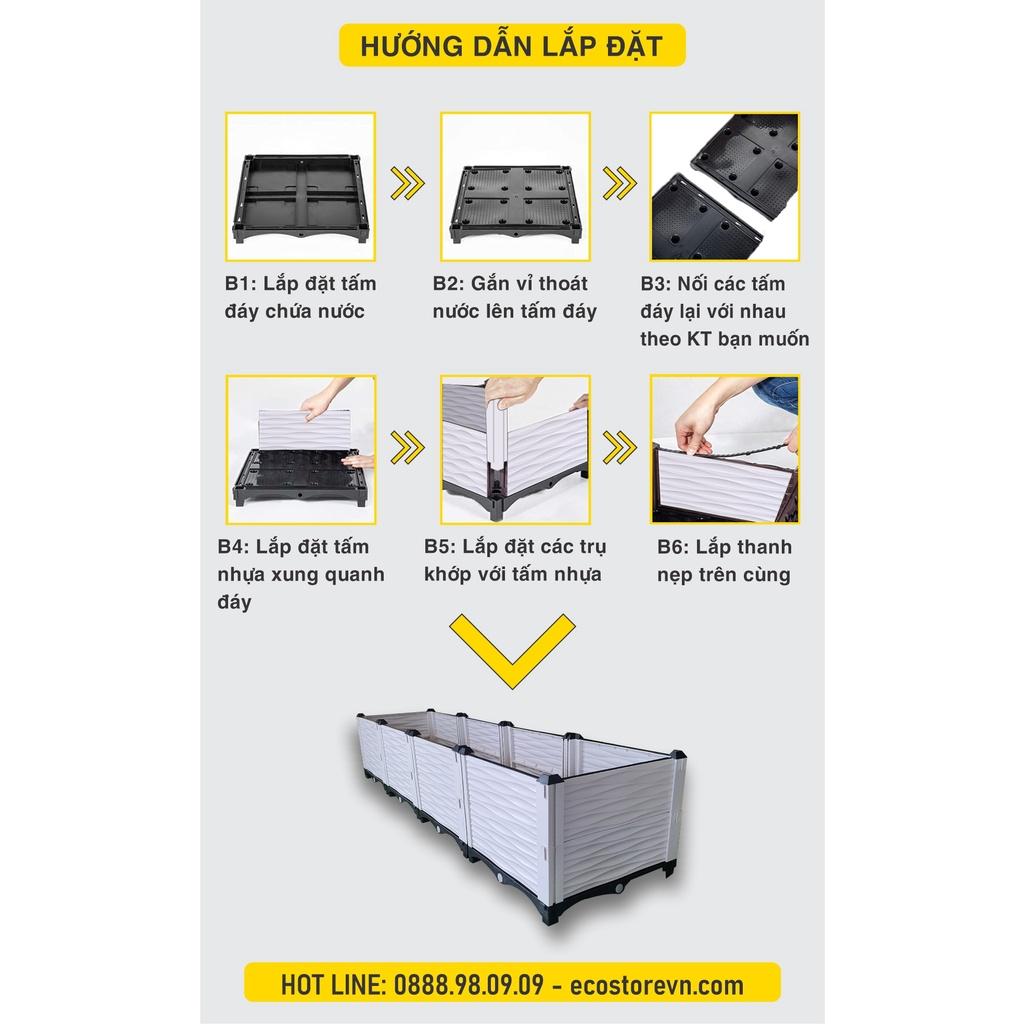 Chậu trồng rau lắp ghép. KT 200x50 cao 39 cm.Đáy thoát nước chống ngập úng.Sang trọng- Bền hơn 10 năm.