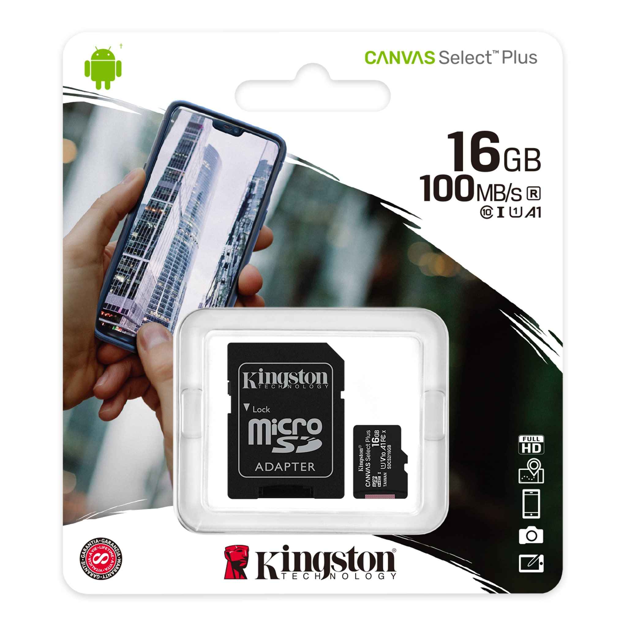 Thẻ nhớ Kingston microSDHC 16GB CL10 UHS-I SDCS2/16GB - 100MB/s (Có Adapter) - Hàng Chính Hãng