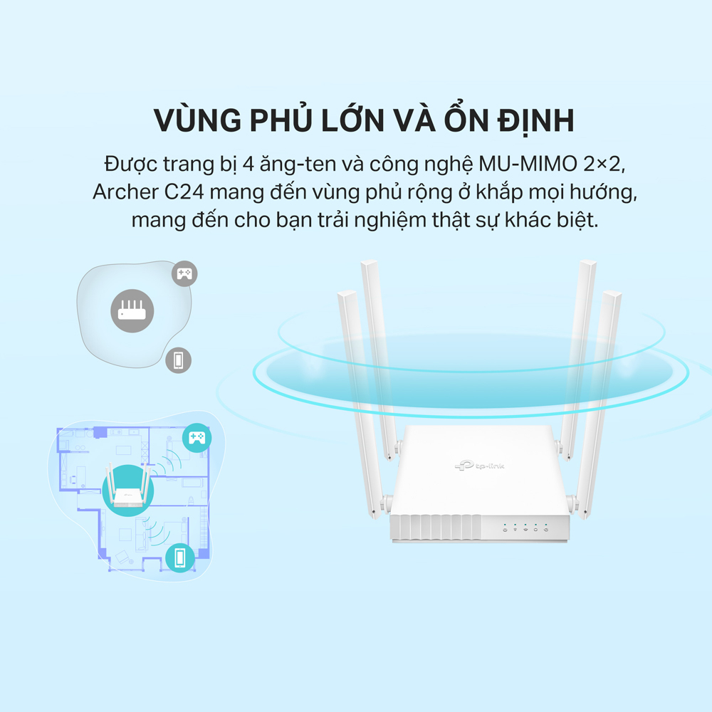 Phát Wifi TP-Lin Archer C24 (4 anten, 733Mbps, 2 băng tần, Repeater, 4LAN)