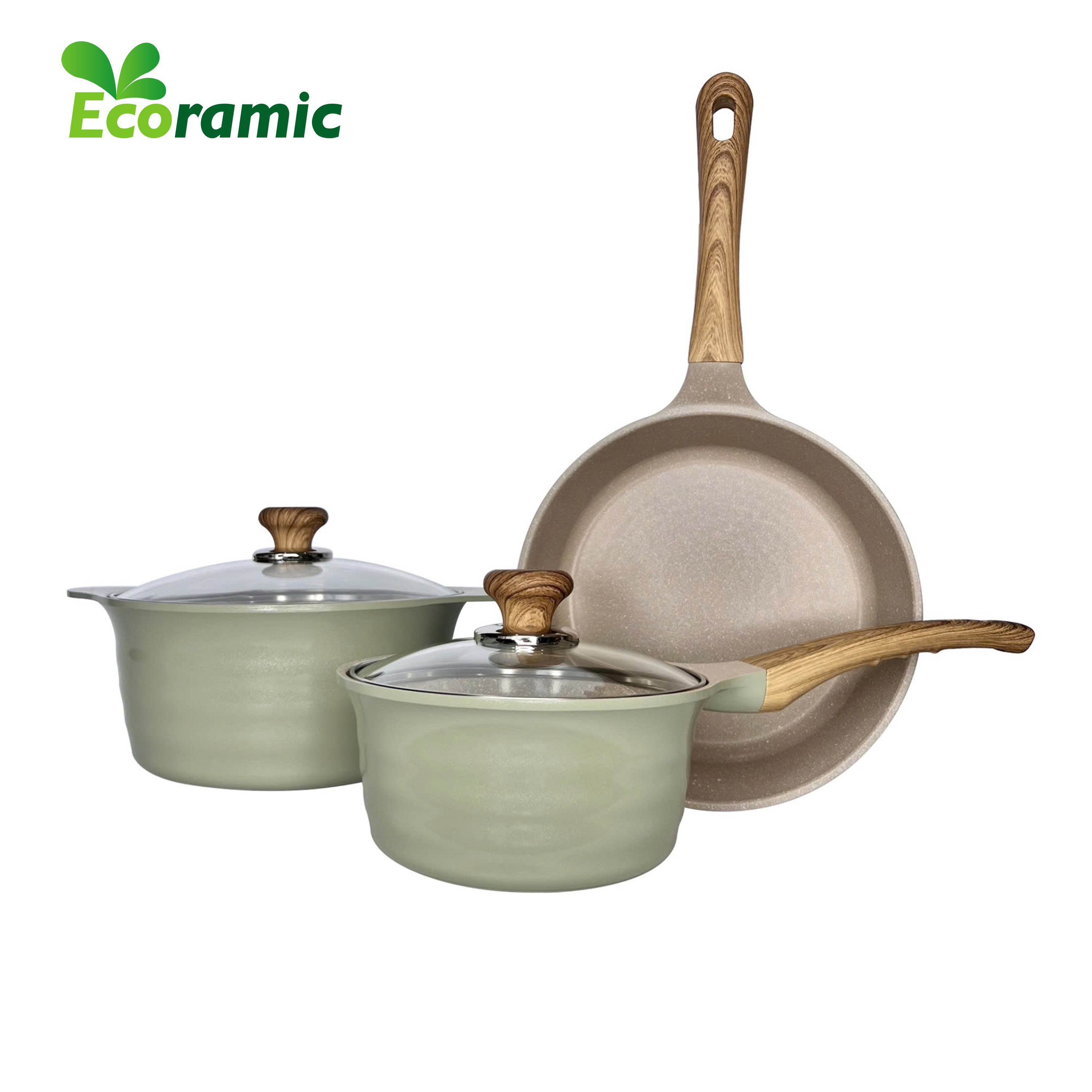 Ecoramic Blooming - Bộ Nồi Chảo Vân Đá Đáy Từ Chống Dính Cao Cấp - 2 màu lựa chọn Mint/Ivory