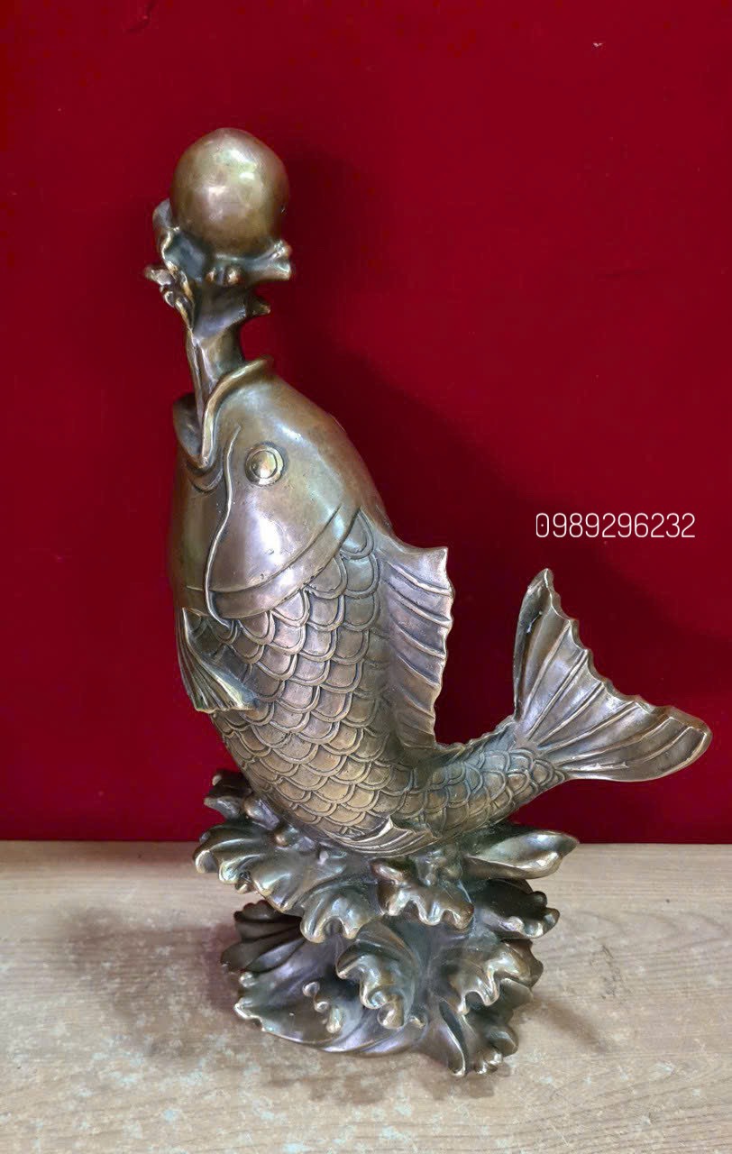 Cá chép nhả ngọc bằng đồng hun cao 40cm - Cá chép nhả ngọc 40cm