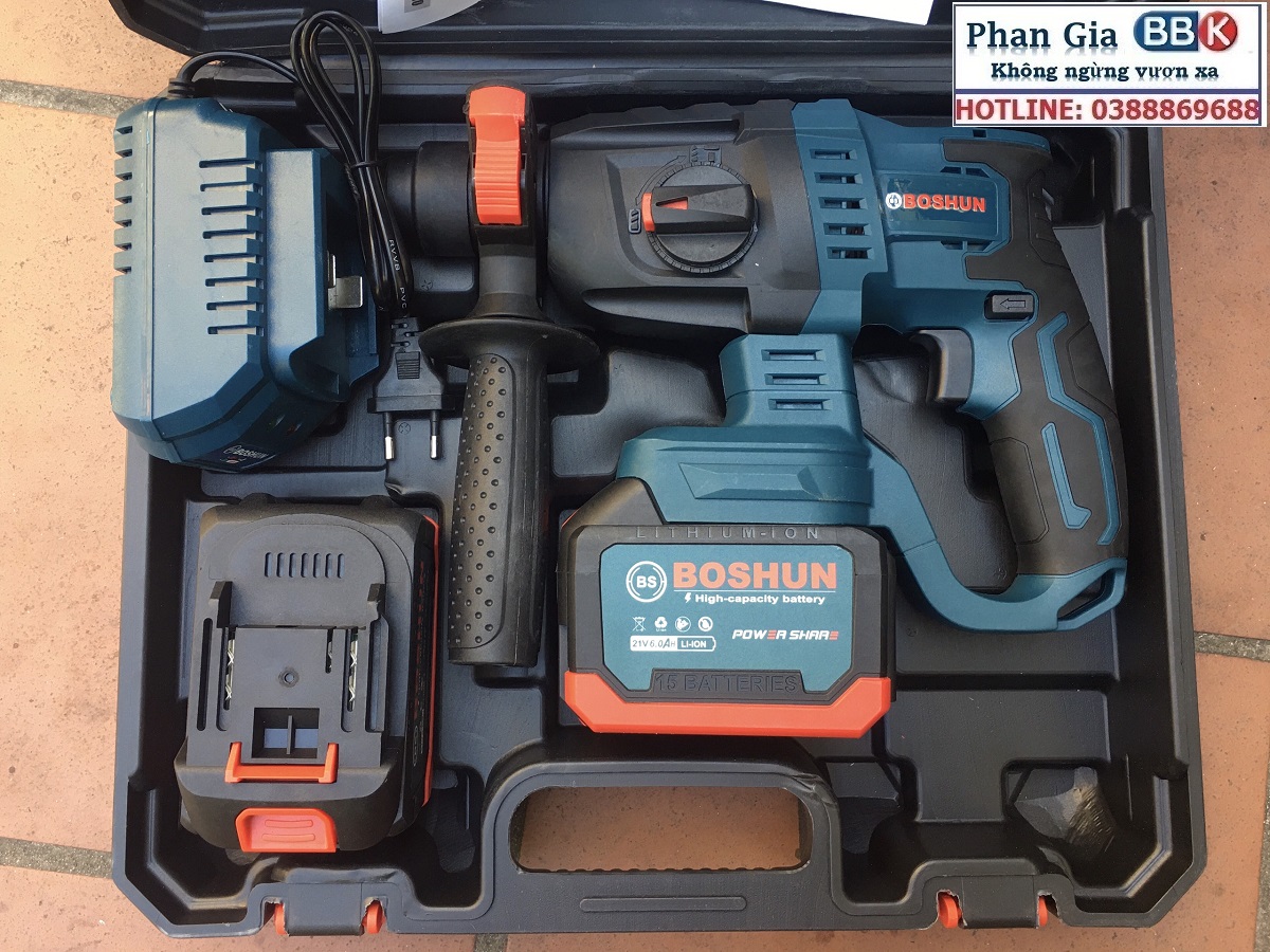 Máy Khoan Bê Tông 21V Dùng Pin BOSHUN 15 Cell Loại Cao Cấp - Khoan Đục Bê Tông Đa Năng - Bảo Hành 12 Tháng