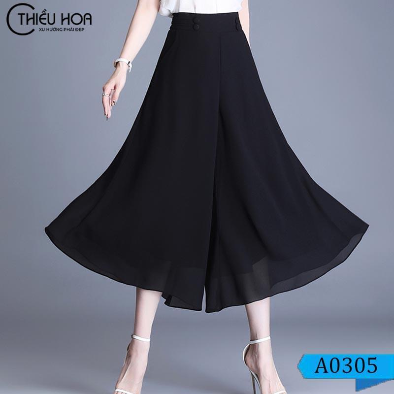 Quần Chiffon nữ chất liệu mềm mịn mặc thoáng mát lên phom sang trọng trẻ trung THIỀU HOA QD1A0305