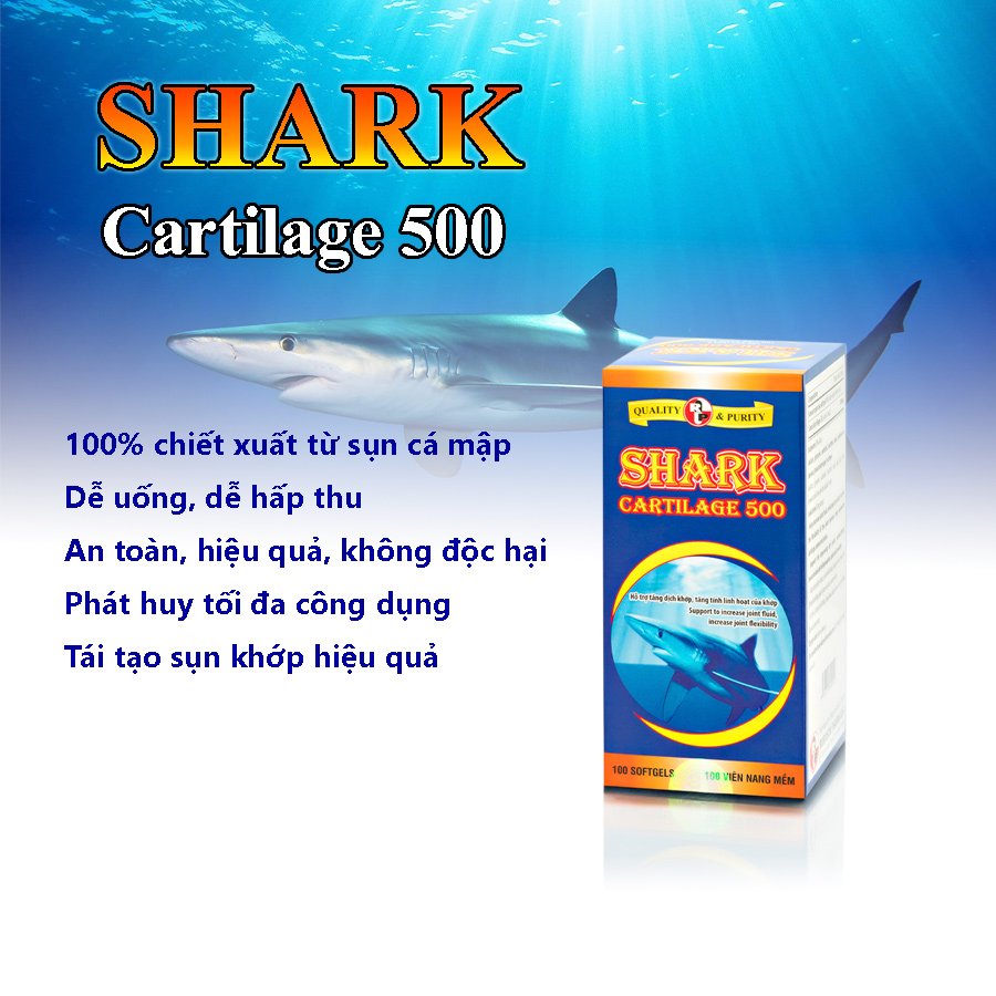 TPCN bổ sung sụn khớp – hỗ trợ giảm đau khớp Shark Cartilage 500- Robinson Pharma Usa-chai 100 viên