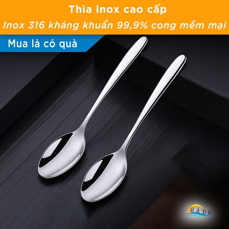 [2 Cái] Thìa Muỗng Inox Cao Cấp Ăn Phở 316 Đạt Chất Lượng Đức Kháng Khuẩn HADU