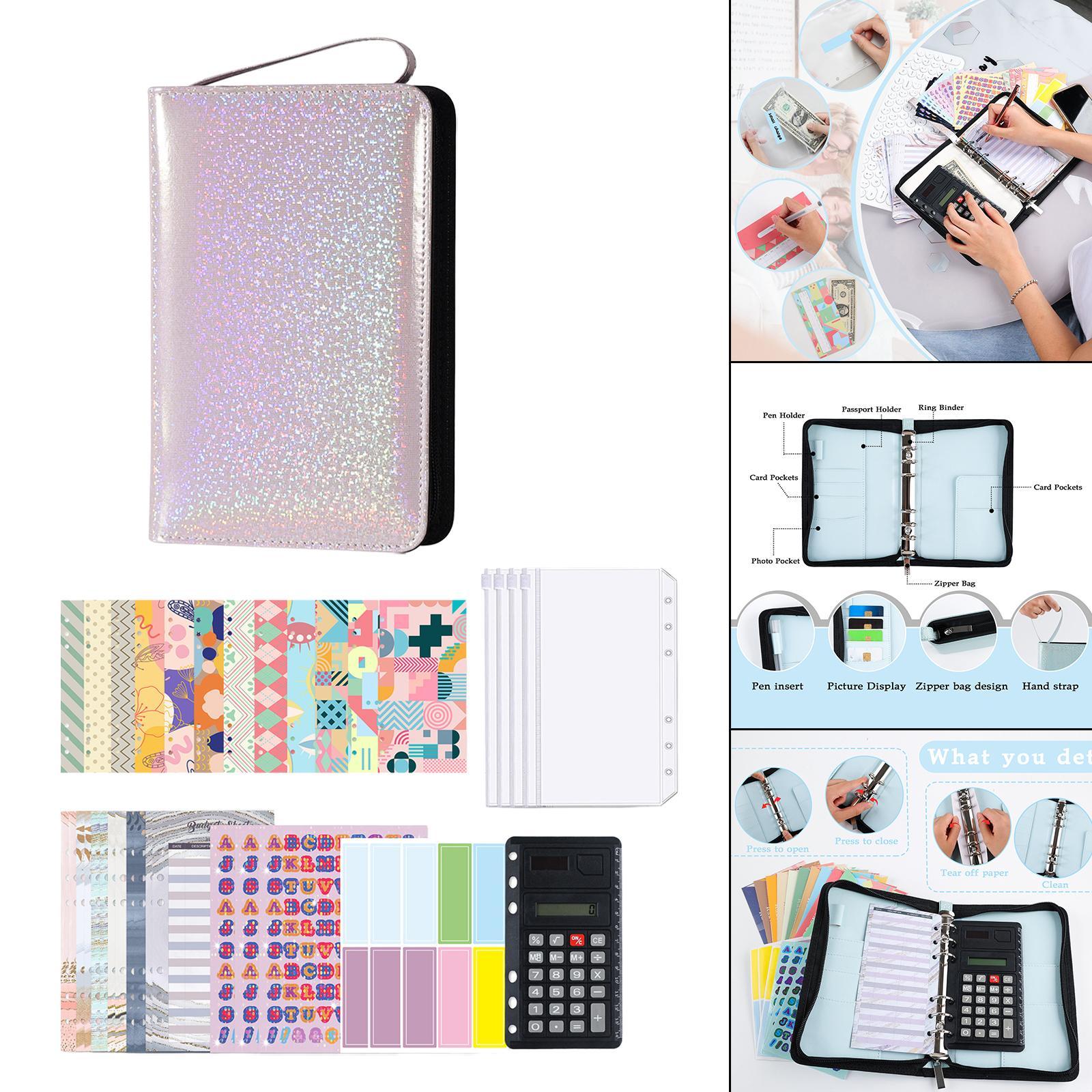 Budget Binder, A6 PU Money Saving Wallet, Refillable Ring Binder Notebook, with Binder Pockets, Stickers, Cash Envelopes for for Budget Planner
