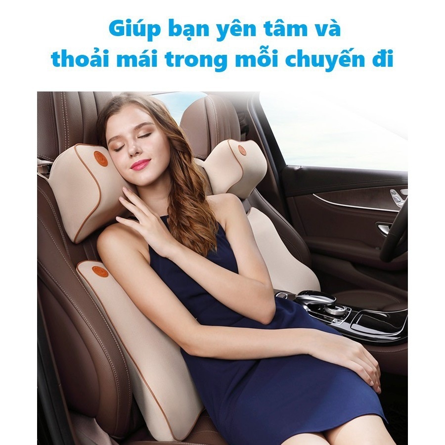 Bộ Gối đầu và tựa lưng cao su non nỉ ngồi ghế ô tô
