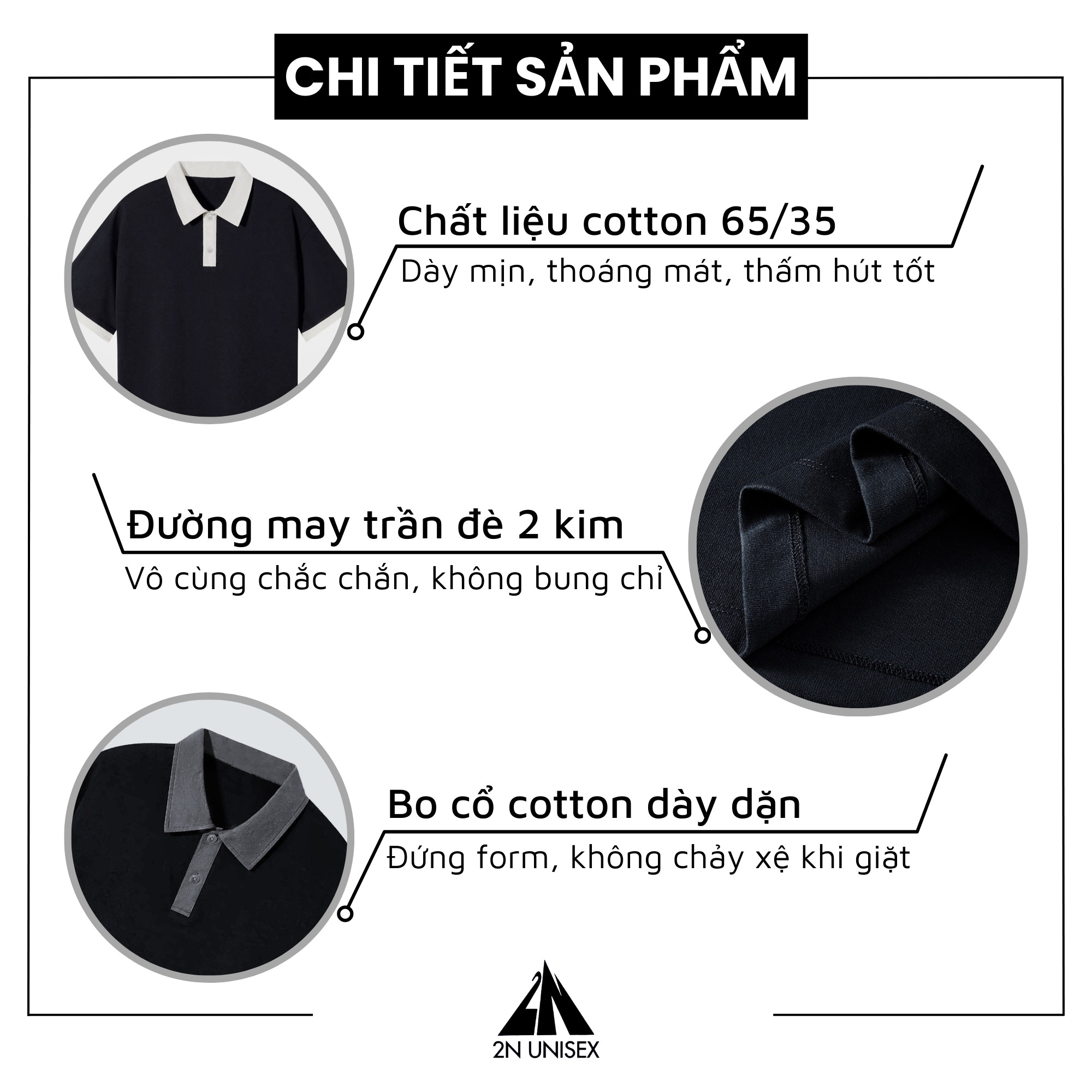 Áo polo nam nữ form rộng 2N Unisex thun cotton in hình gấu nâu màu đen/be