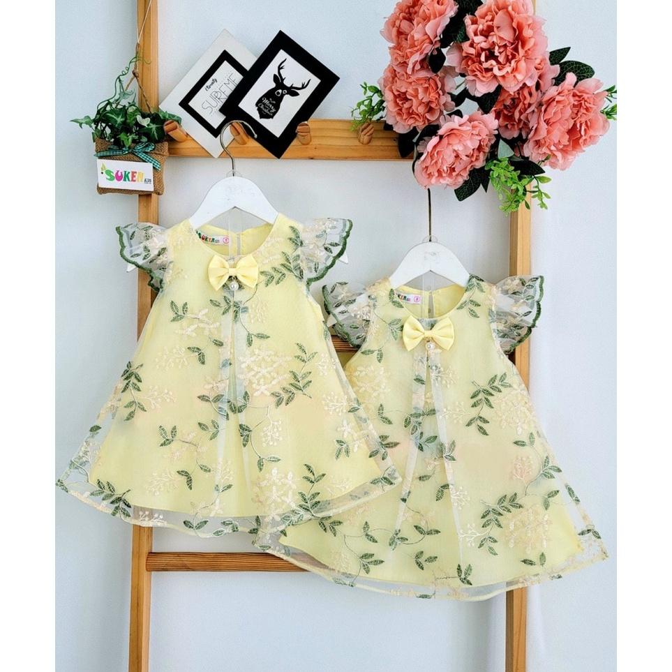 Đầm công chúa thêu hoa cho bé gái dự tiệc diện tết đẹp size 12-35kg hàng thiết kế cao cấp