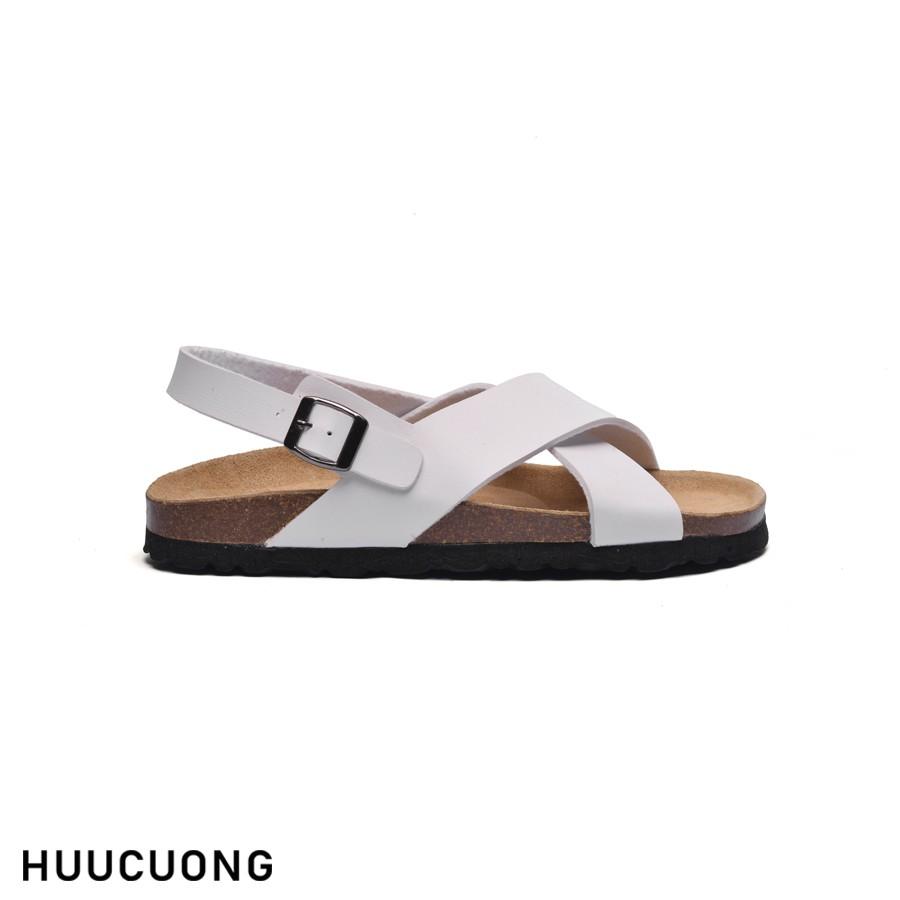 Giày Sandal nữ HuuCuong quai chéo trắng đế trấu handmade