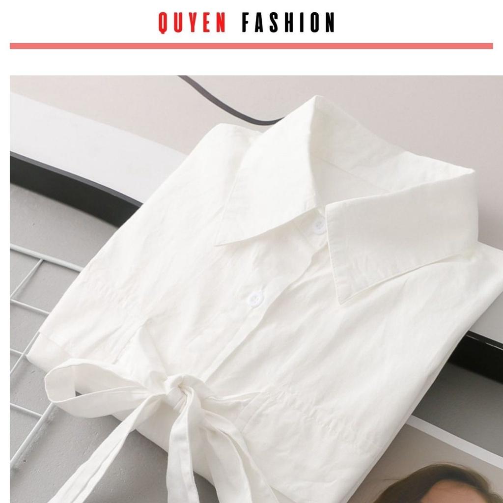 Áo sơ mi công sở nữ trắng thắt nơ ngực Quyên Fasion kiểu hàn quốc AA545